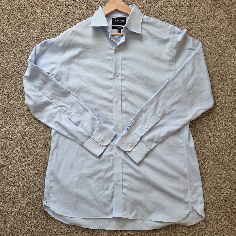 Bonobos Mens Slim Fit Wrinkle-Free Dress Shirt Light Blue Micro Check 16.5 36
